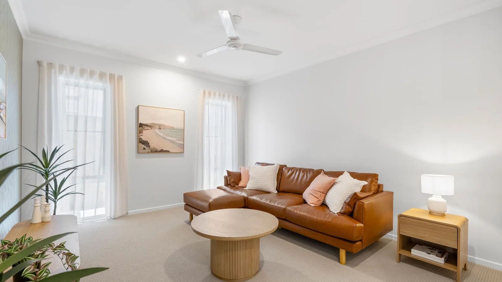 Relaxed living room with neutral finishes