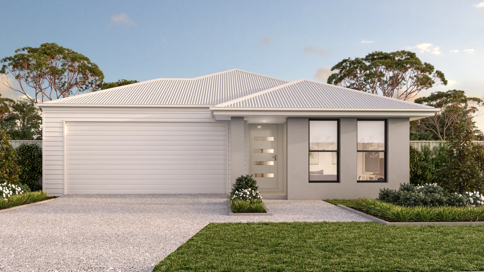 Modern light-coloured display-home facade