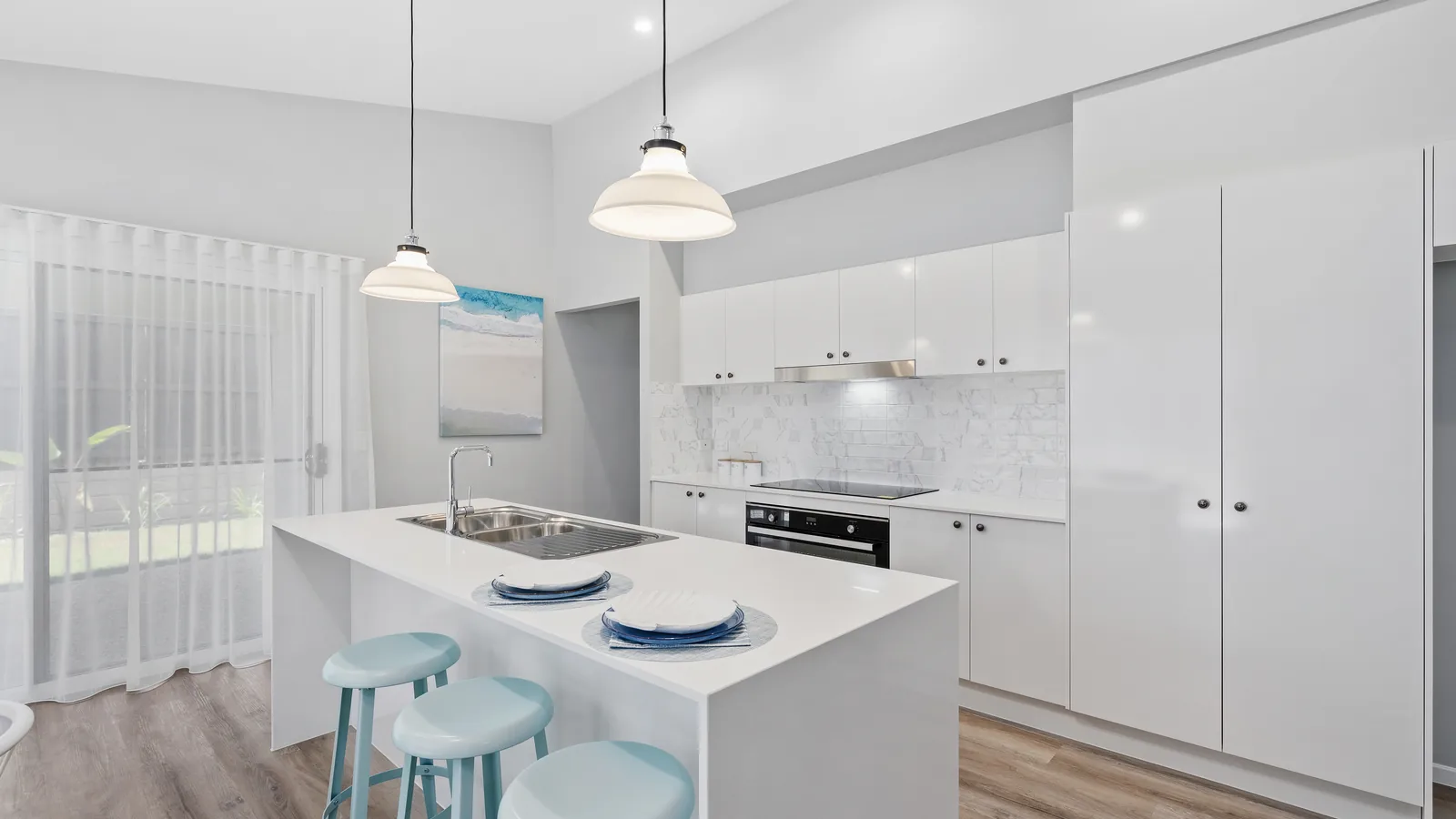 Bright open-plan kitchen and dining interior