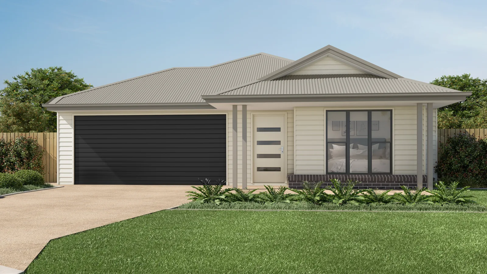 Single-storey display-home facade with garden setting